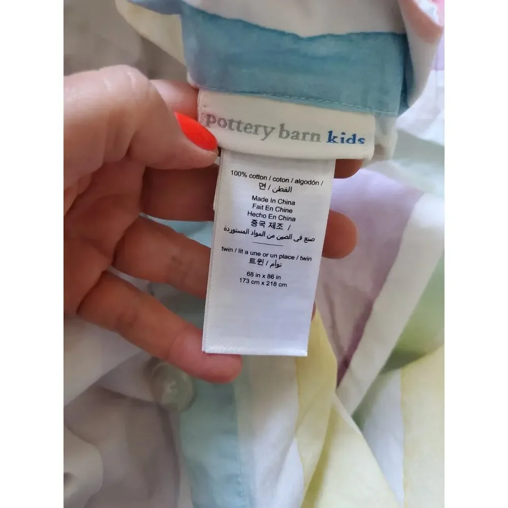 POTTERY BARN KIDS Girls Rainbow Stripe Duvet Cover 100% Cotton 68 x‎ 86